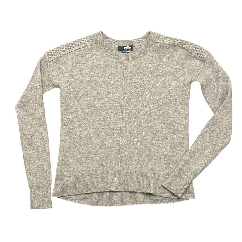 Griffen 100% Cashmere Crewneck Sweater Gray XS Textured Shoulder Detail - Picture 3 of 12